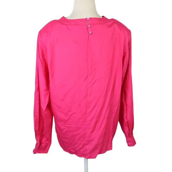 Vintage 80s/90s 2567 Hot Pink Silk Long Sleeve Blouse Top 12 - Picture 4 of 5